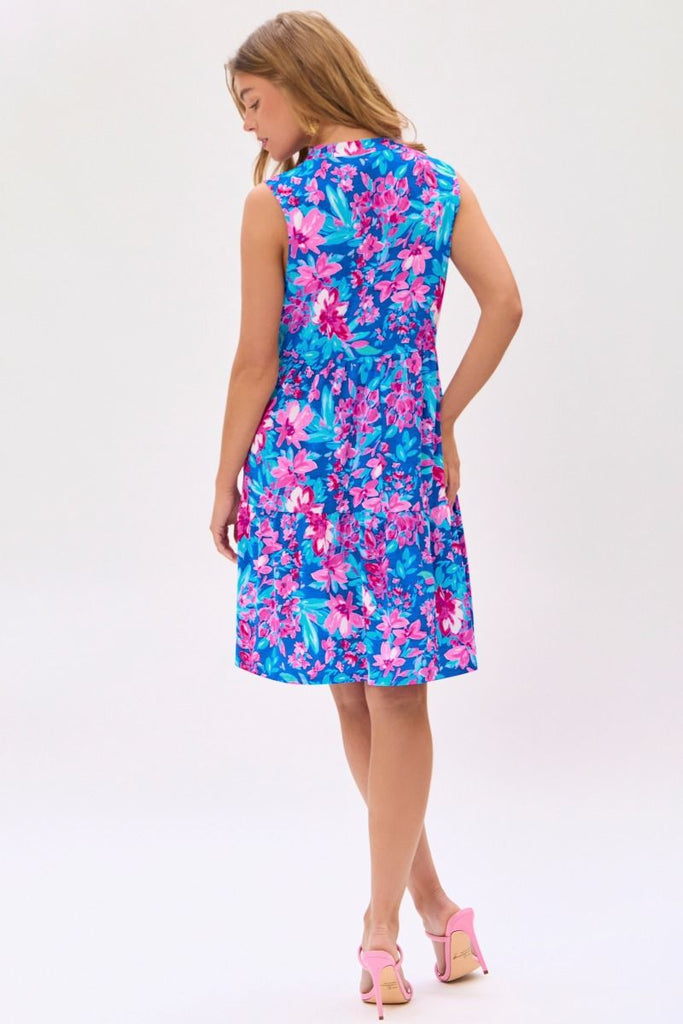 Blue Floral Lizzy Dress-Dresses-Dear Scarlett-Three Birdies Boutique, Women's Fashion Boutique Located in Kearney, MO