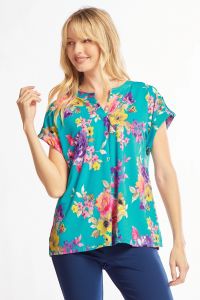 Teal Floral Short Sleeve Top-Shirts & Tops-Dear Scarlett-Three Birdies Boutique, Women's Fashion Boutique Located in Kearney, MO