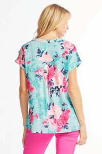 Blue & Pink Floral Short Sleeve Top-Shirts & Tops-Dear Scarlett-Three Birdies Boutique, Women's Fashion Boutique Located in Kearney, MO