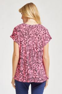 Hot Pink Paisley Short Sleeve Top-Shirts & Tops-Dear Scarlett-Three Birdies Boutique, Women's Fashion Boutique Located in Kearney, MO