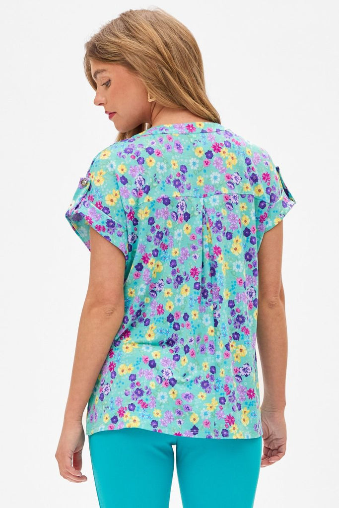 Blue Floral Short Sleeve Top-Blouse-Dear Scarlett-Three Birdies Boutique, Women's Fashion Boutique Located in Kearney, MO