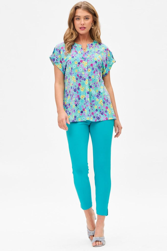 Blue Floral Short Sleeve Top-Blouse-Dear Scarlett-Three Birdies Boutique, Women's Fashion Boutique Located in Kearney, MO