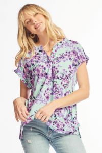 Aqua Floral Short Sleeve Top-Shirts & Tops-Dear Scarlett-Three Birdies Boutique, Women's Fashion Boutique Located in Kearney, MO
