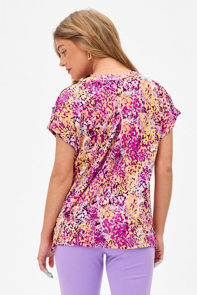Magenta Multi Colored Short Sleeve Top-Blouse-Dear Scarlett-Three Birdies Boutique, Women's Fashion Boutique Located in Kearney, MO