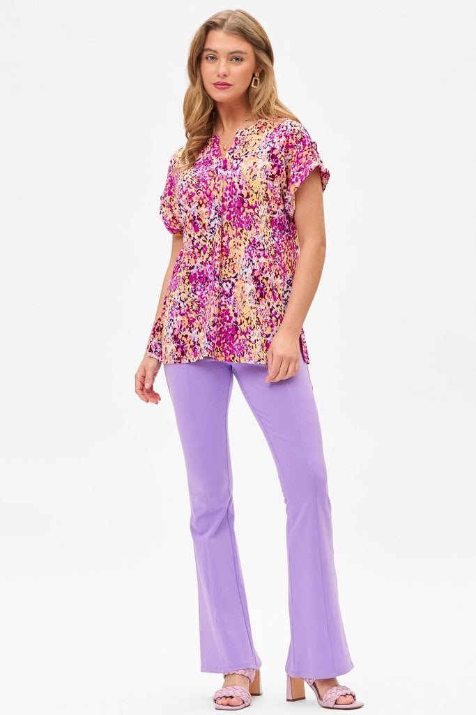 Magenta Multi Colored Short Sleeve Top-Blouse-Dear Scarlett-Three Birdies Boutique, Women's Fashion Boutique Located in Kearney, MO