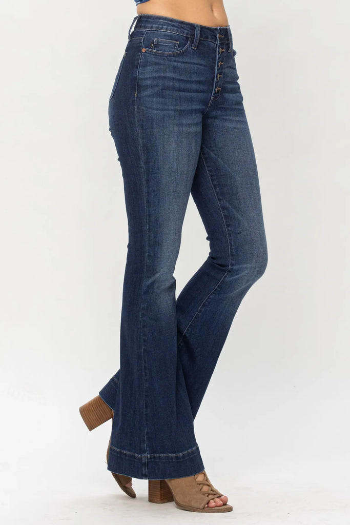 Judy Blue Button Fly Trouser Hem-Denim-Judy Blue-Three Birdies Boutique, Women's Fashion Boutique Located in Kearney, MO