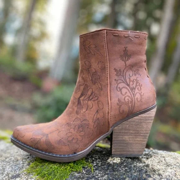 Sophia Stamped Flower Bootie-Boots-Very G-Three Birdies Boutique, Women's Fashion Boutique Located in Kearney, MO