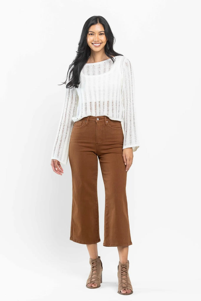 Judy Blue Cropped Wide Leg in Camel