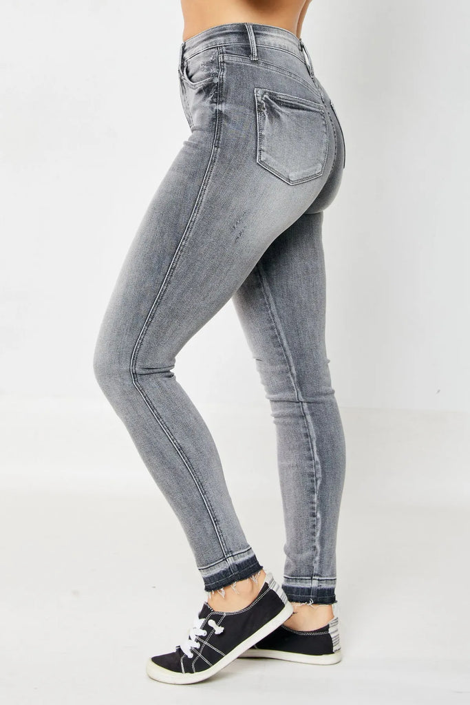 Judy Blue Grey Tummy Control Release Hem Skinny-Denim-Judy Blue-Three Birdies Boutique, Women's Fashion Boutique Located in Kearney, MO