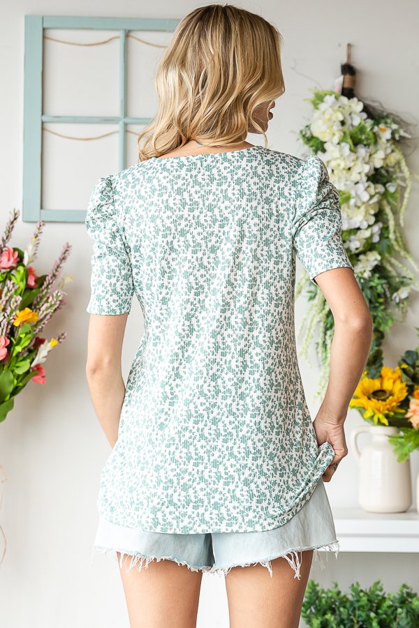 Heimish Ruched Puff Sleeve Floral Top-Blouses-HEIMISH-Three Birdies Boutique, Women's Fashion Boutique Located in Kearney, MO