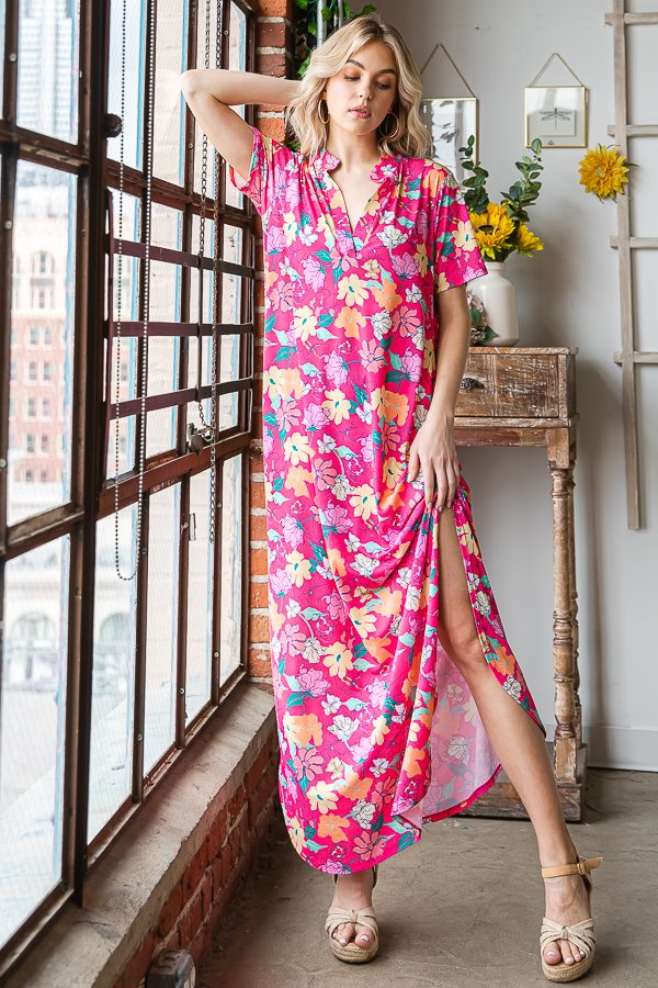 Heimish Mandarin Collar Maxi Dress-Dresses-HEIMISH-Three Birdies Boutique, Women's Fashion Boutique Located in Kearney, MO
