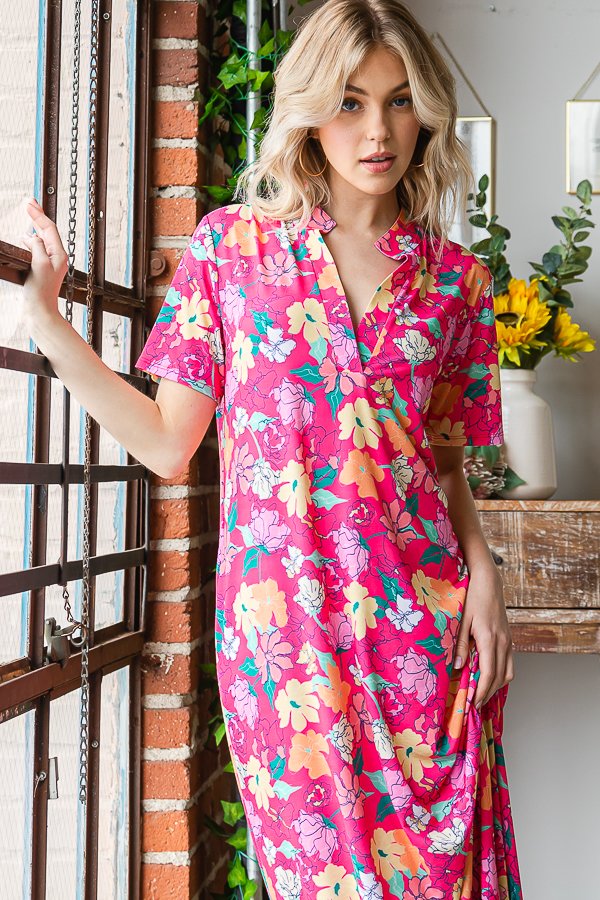 Heimish Mandarin Collar Maxi Dress-Dresses-HEIMISH-Three Birdies Boutique, Women's Fashion Boutique Located in Kearney, MO
