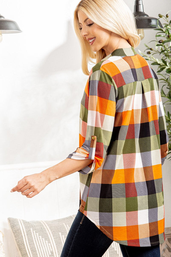 Plaid 3/4 Sleeve Blouse-Shirts & Tops-Heimish-Three Birdies Boutique, Women's Fashion Boutique Located in Kearney, MO