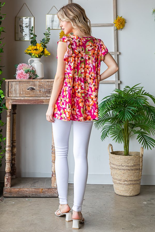 Heimish Butterfly Short Sleeve Floral Top-Blouses-HEIMISH-Three Birdies Boutique, Women's Fashion Boutique Located in Kearney, MO