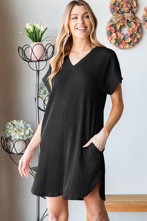 Ribbed V-Neck Dress-Dresses-HEIMISH-Three Birdies Boutique, Women's Fashion Boutique Located in Kearney, MO