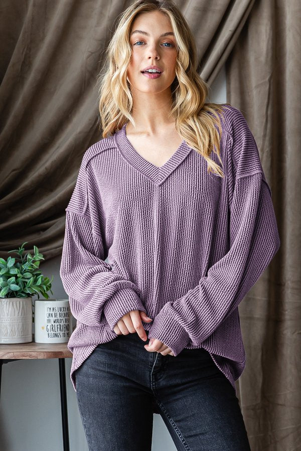Puff Sleeve Ribbed Top Mauve-Shirts & Tops-Heimish-Three Birdies Boutique, Women's Fashion Boutique Located in Kearney, MO