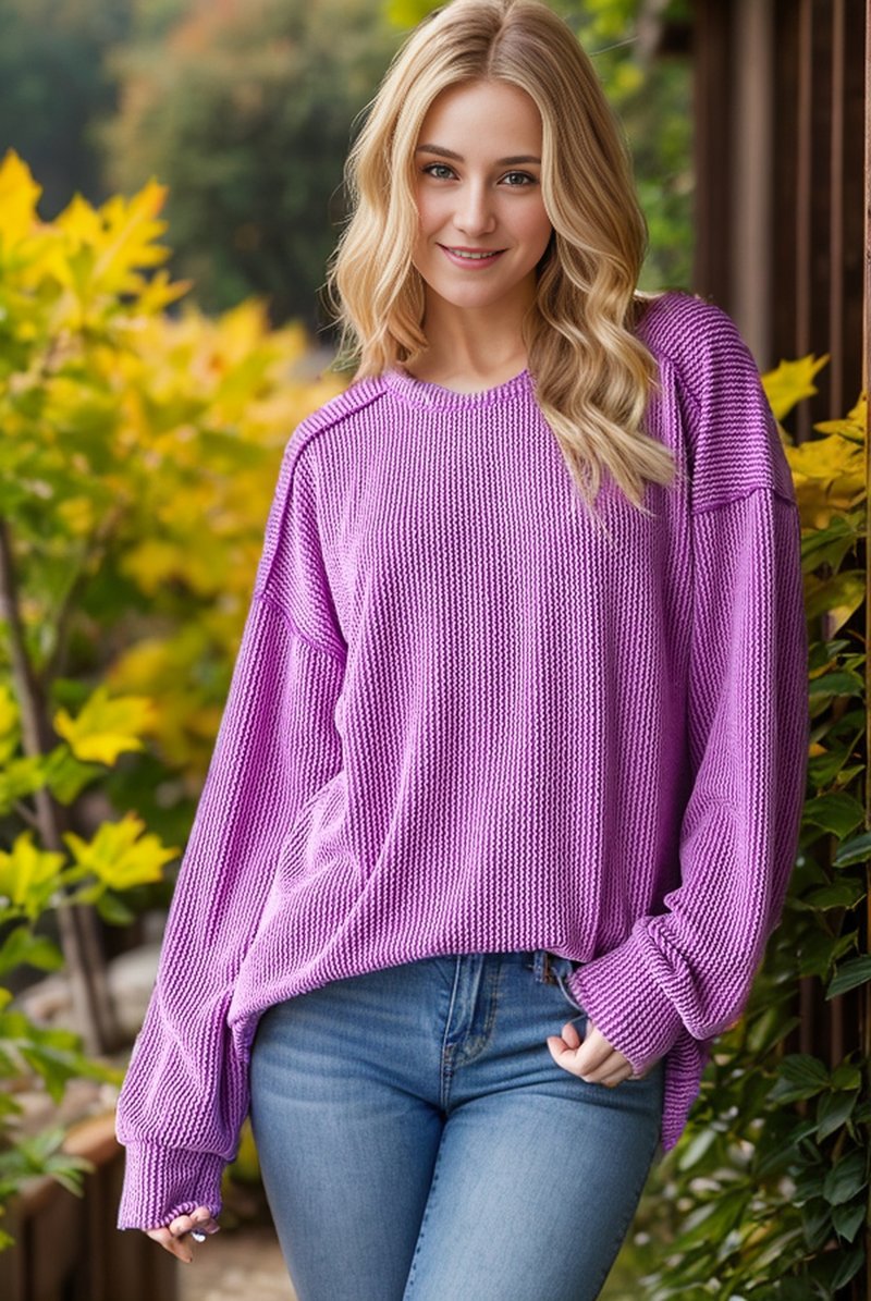 Long Puff Sleeve Round Neck Top { product_type }}