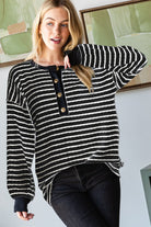 Puff Sleeve Stripe Top Black and Cream { product_type }}