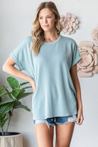 Folded Sleeve Ribbed Top { product_type }}