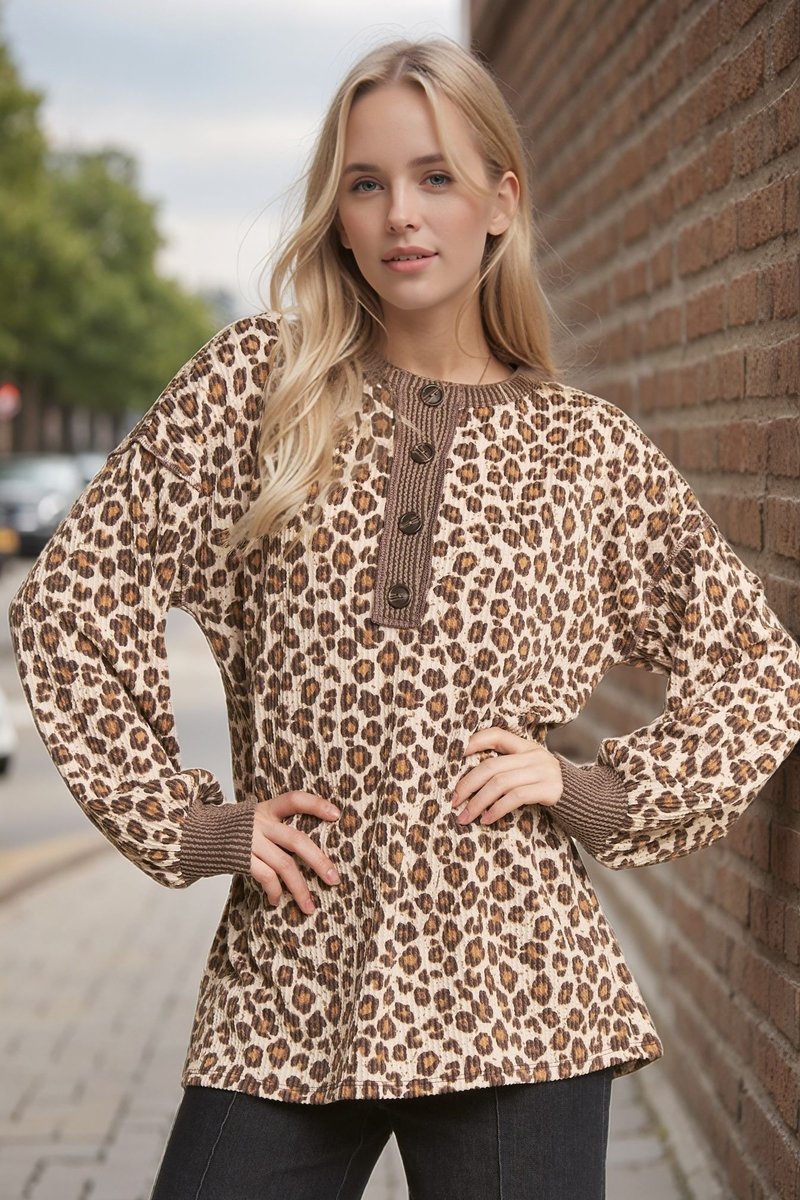 Ribbed Leopard Long Sleeve Top { product_type }}