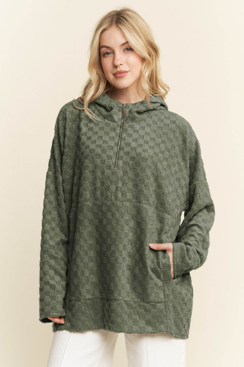 Mock Neck Textured Hoodie Olive { product_type }}