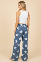 Blue Star Print Wide Leg Denim Pants { product_type }}