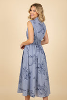 Blue Botanical Floral Zip-Front Midi Dress { product_type }}