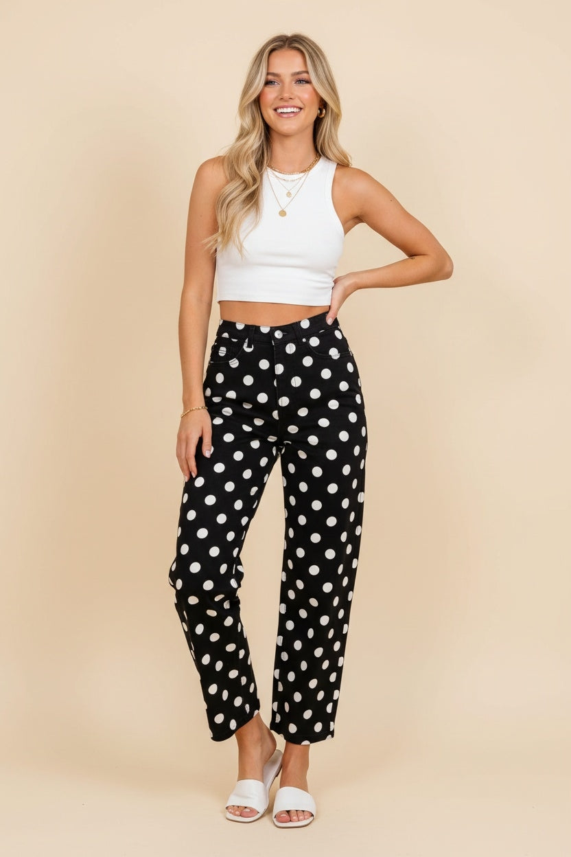 Polka Dot High Rise Straight Leg Pants { product_type }}