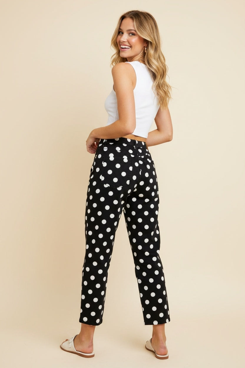 Polka Dot High Rise Straight Leg Pants { product_type }}