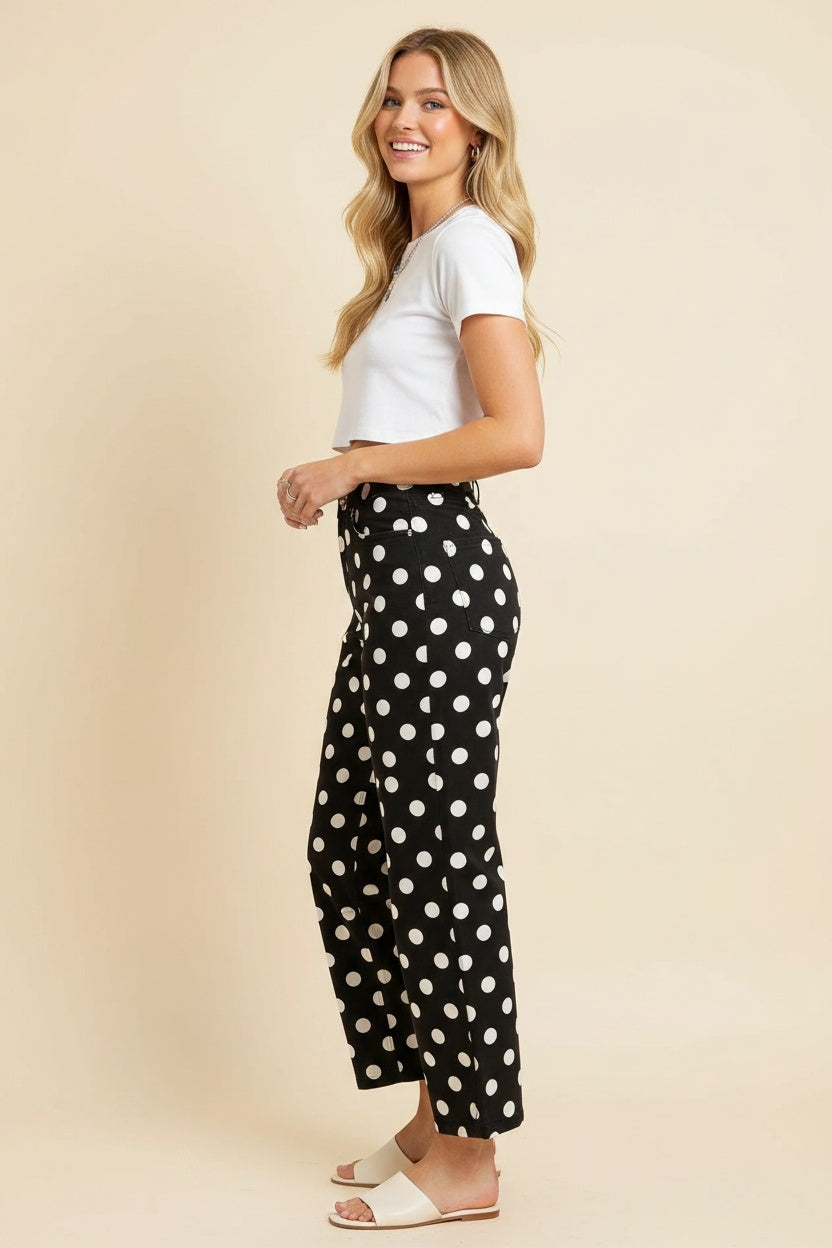 Polka Dot High Rise Straight Leg Pants { product_type }}
