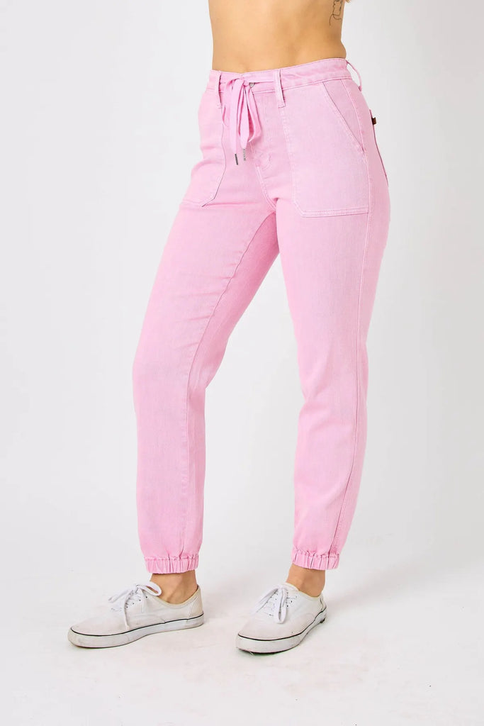 Judy Blue Pink Joggers-Denim-Judy Blue-Three Birdies Boutique, Women's Fashion Boutique Located in Kearney, MO