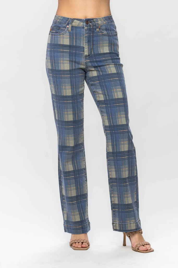 Judy Blue Plaid Vintage Look Straight Leg-Denim-Judy Blue-Three Birdies Boutique, Women's Fashion Boutique Located in Kearney, MO