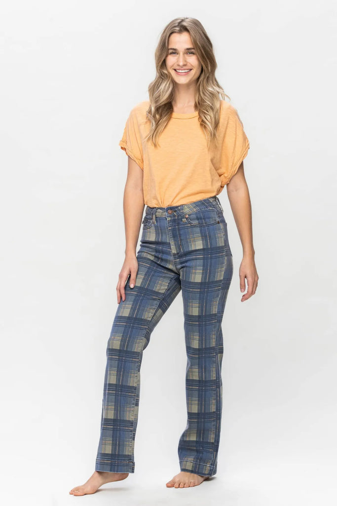 Judy Blue Plaid Vintage Look Straight Leg