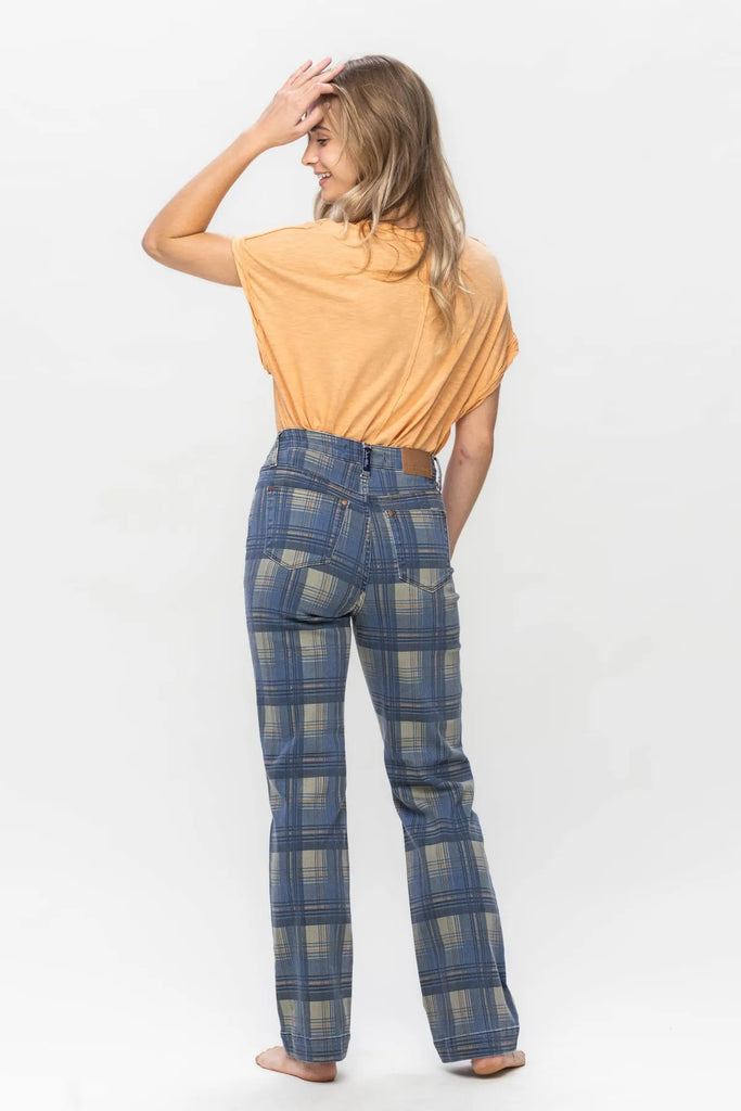 Judy Blue Plaid Vintage Look Straight Leg