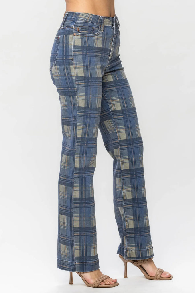 Judy Blue Plaid Vintage Look Straight Leg