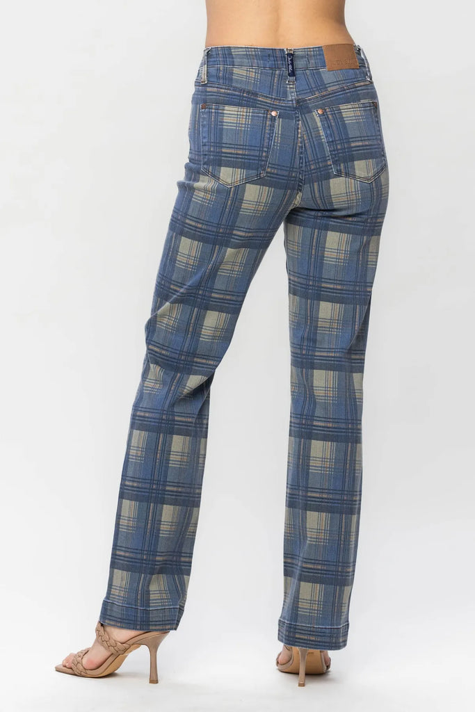 Judy Blue Plaid Vintage Look Straight Leg