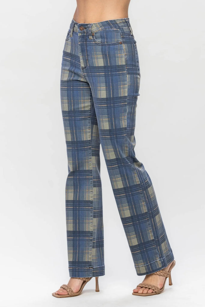 Judy Blue Plaid Vintage Look Straight Leg