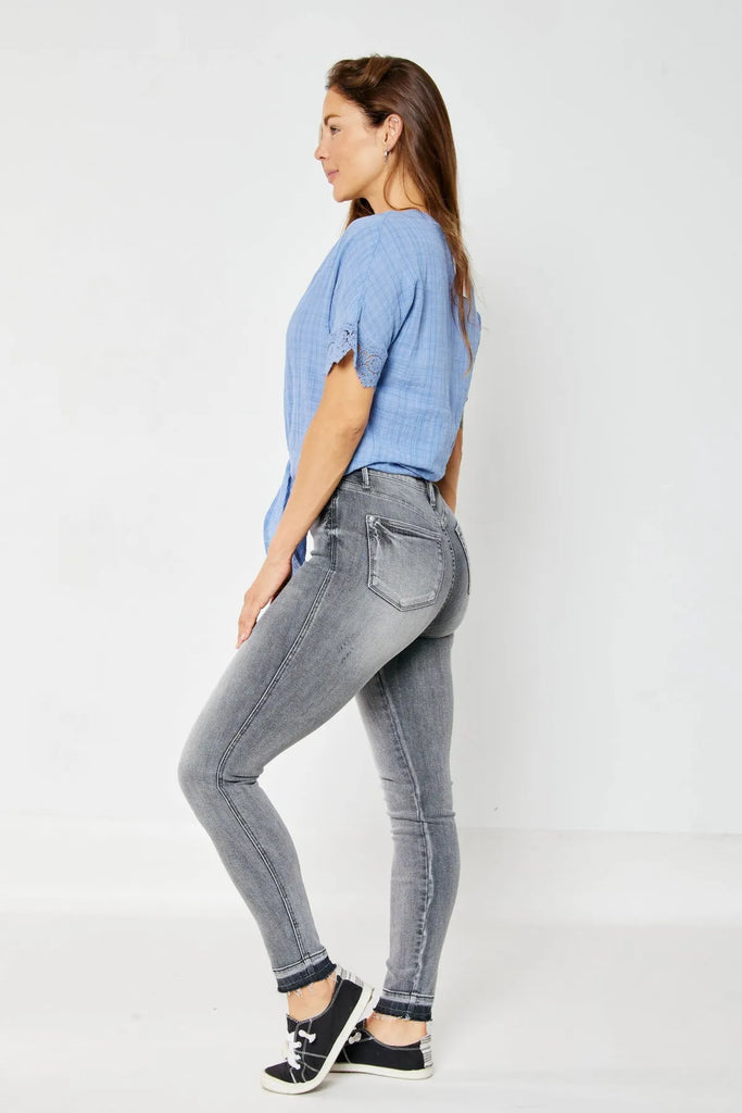 Judy Blue Grey Tummy Control Release Hem Skinny-Denim-Judy Blue-Three Birdies Boutique, Women's Fashion Boutique Located in Kearney, MO