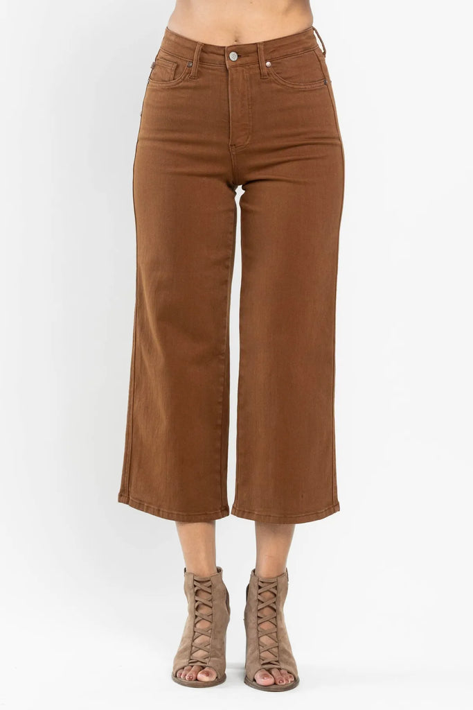 Judy Blue Cropped Wide Leg in Camel-Denim-Judy Blue-Three Birdies Boutique, Women's Fashion Boutique Located in Kearney, MO