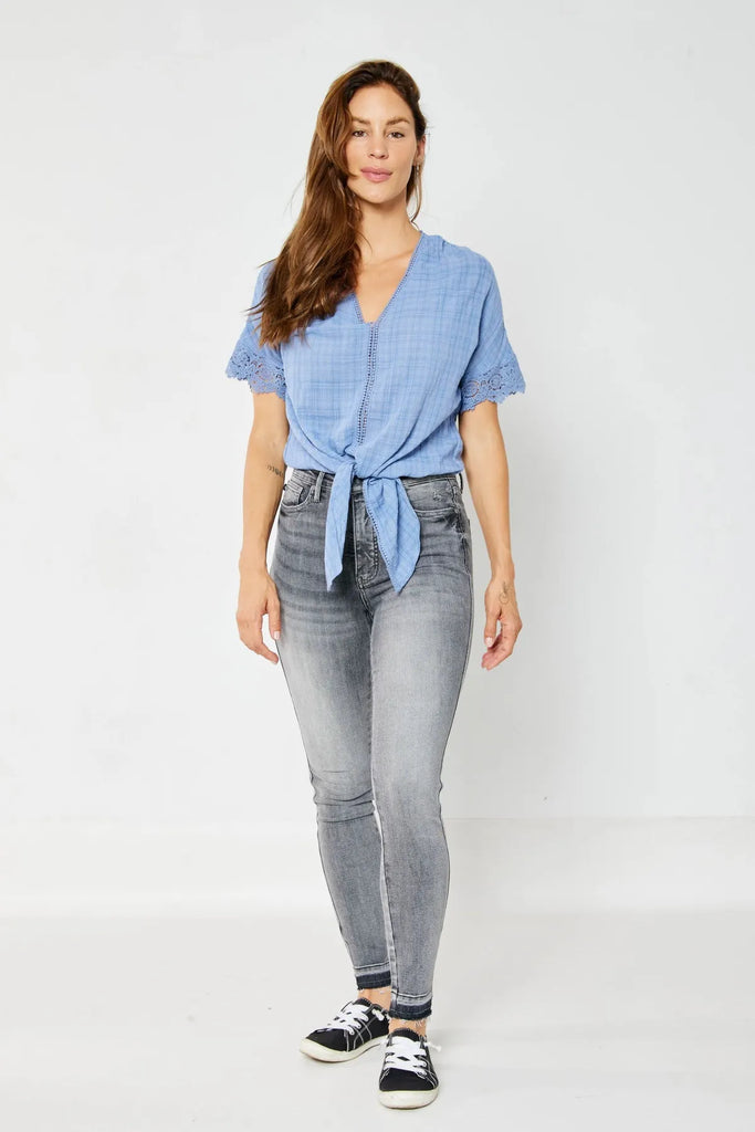 Judy Blue Grey Tummy Control Release Hem Skinny-Denim-Judy Blue-Three Birdies Boutique, Women's Fashion Boutique Located in Kearney, MO