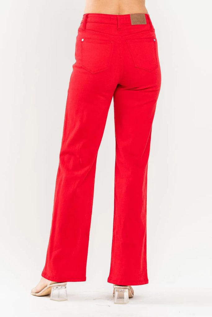 Judy Blue Garment Dyed Red 90's Straight Leg-Denim-Judy Blue-Three Birdies Boutique, Women's Fashion Boutique Located in Kearney, MO