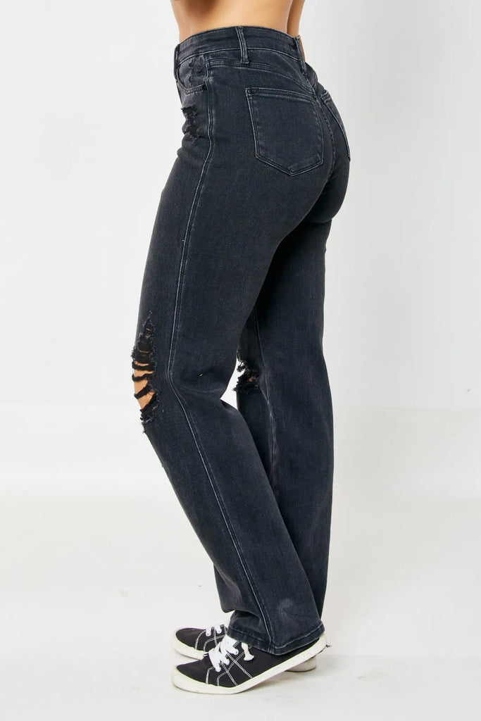 Judy Blue Rigid Magic 90's Straight Leg in Black-Denim-Judy Blue-Three Birdies Boutique, Women's Fashion Boutique Located in Kearney, MO