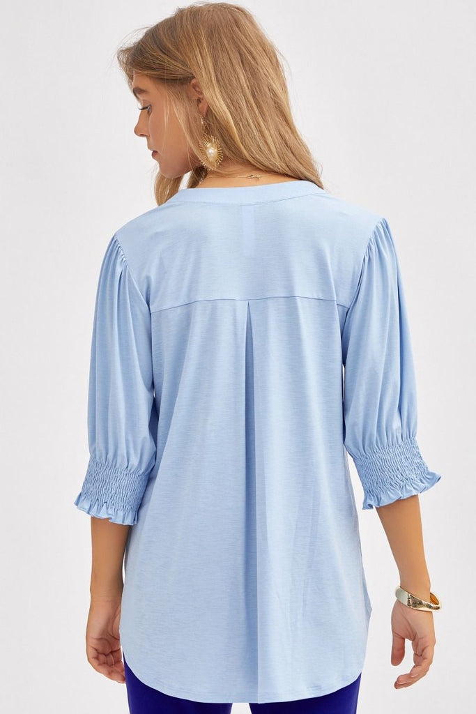 Solid Smocked 3/4 Sleeve Top-Shirts & Tops-Dear Scarlett-Three Birdies Boutique, Women's Fashion Boutique Located in Kearney, MO