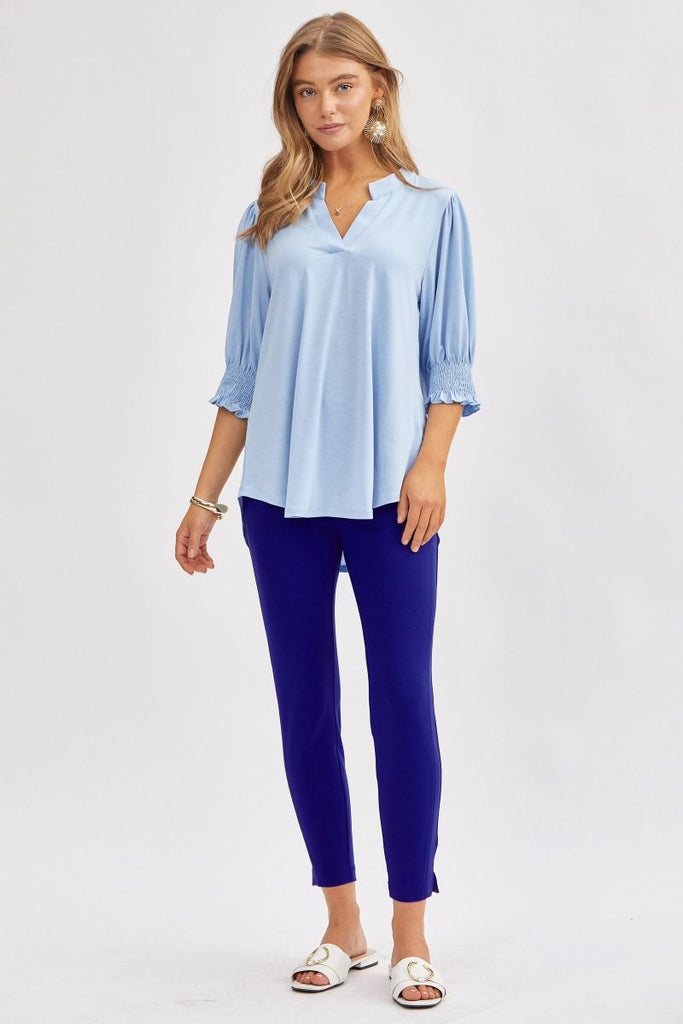 Solid Smocked 3/4 Sleeve Top-Shirts & Tops-Dear Scarlett-Three Birdies Boutique, Women's Fashion Boutique Located in Kearney, MO