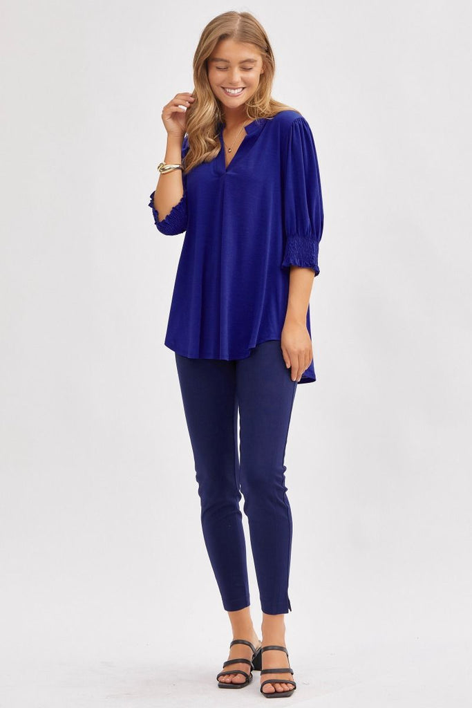 Solid Smocked 3/4 Sleeve Top-Shirts & Tops-Dear Scarlett-Three Birdies Boutique, Women's Fashion Boutique Located in Kearney, MO