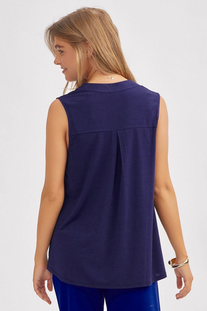 V-Neck Collared Tank Blouse-Blouse-Dear Scarlett-Three Birdies Boutique, Women's Fashion Boutique Located in Kearney, MO