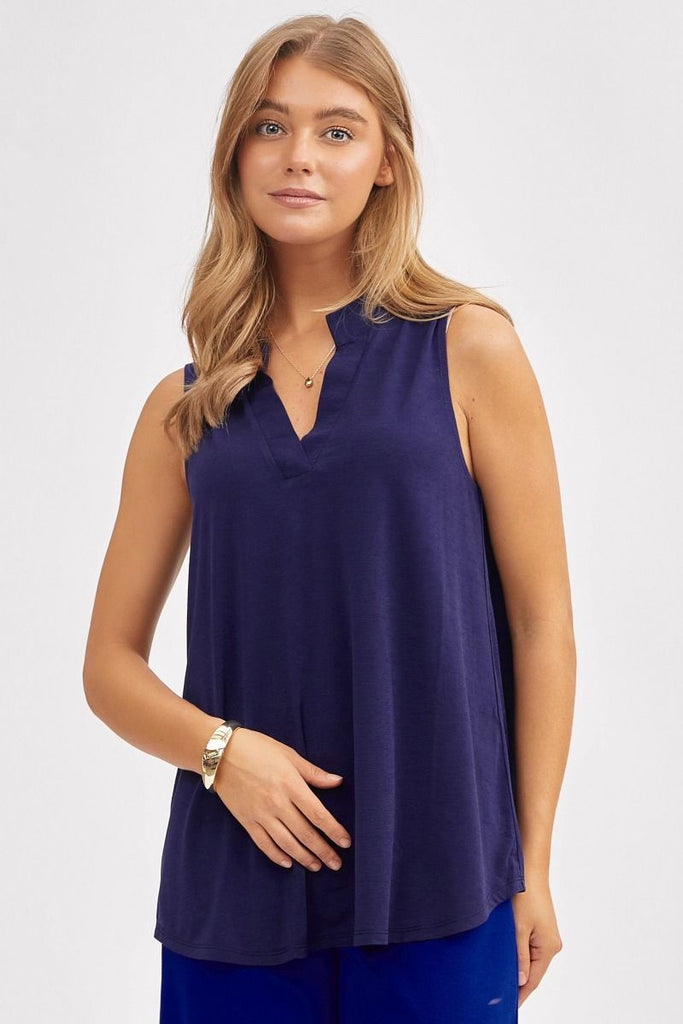V-Neck Collared Tank Blouse-Blouse-Dear Scarlett-Three Birdies Boutique, Women's Fashion Boutique Located in Kearney, MO