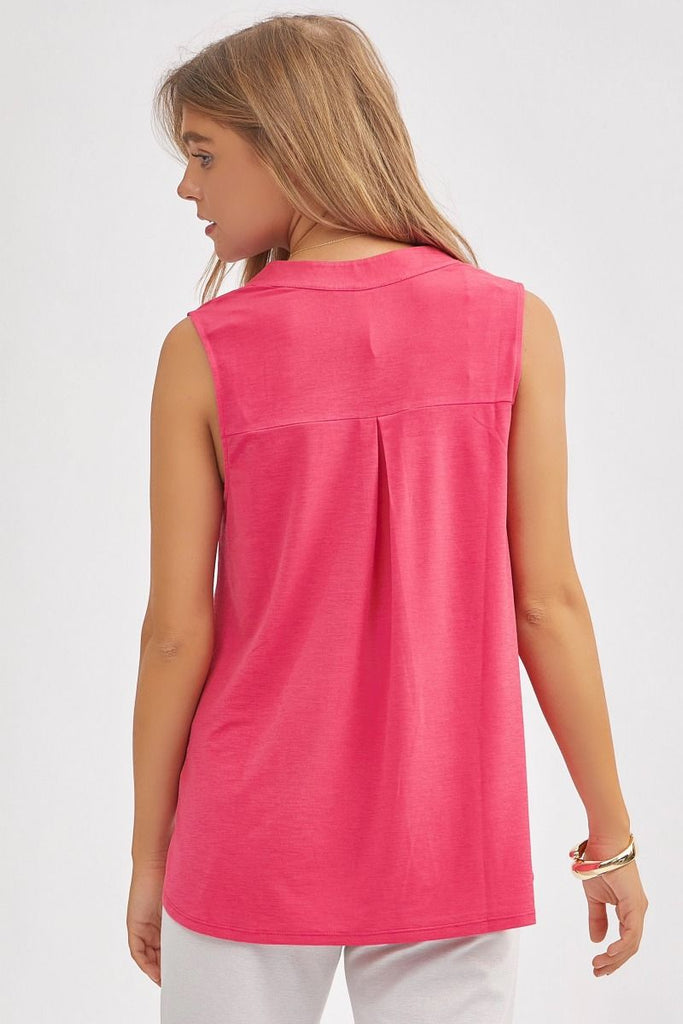 V-Neck Collared Tank Blouse-Blouse-Dear Scarlett-Three Birdies Boutique, Women's Fashion Boutique Located in Kearney, MO