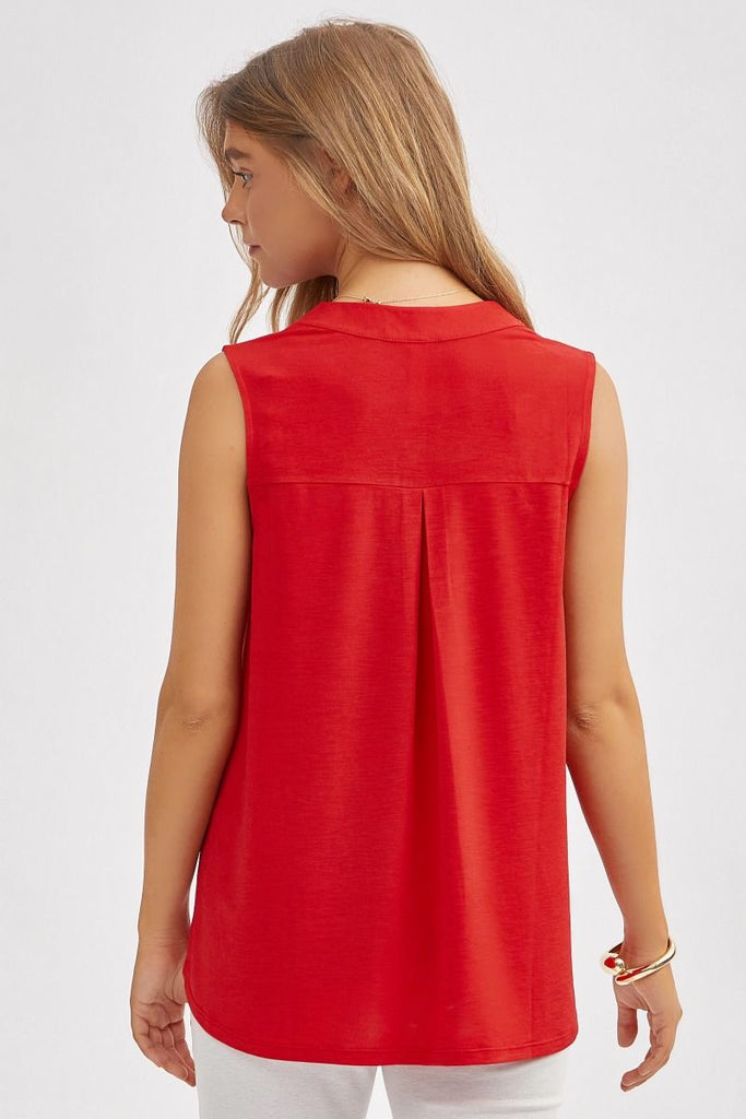 V-Neck Collared Tank Blouse-Blouse-Dear Scarlett-Three Birdies Boutique, Women's Fashion Boutique Located in Kearney, MO