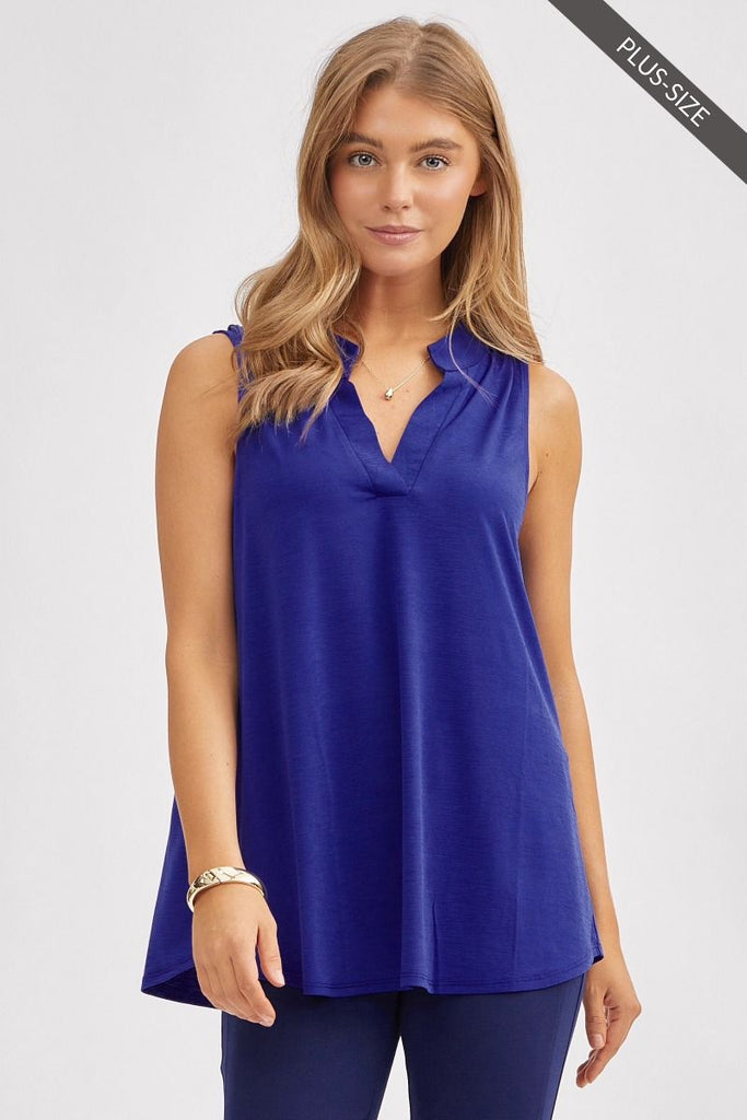 V-Neck Collared Tank Blouse-Blouse-Dear Scarlett-Three Birdies Boutique, Women's Fashion Boutique Located in Kearney, MO